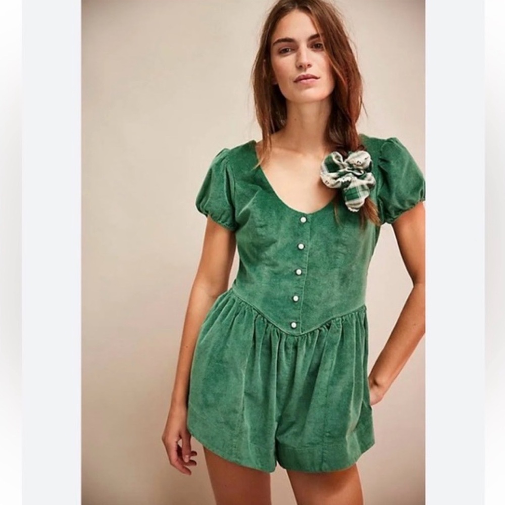 Free People Green Button-Front Romper